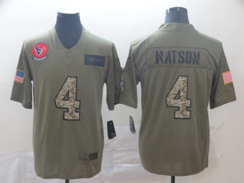 Men Houston Texans #4 Watson Camo Nike Olive Salute To Service Limited NFL Jersey